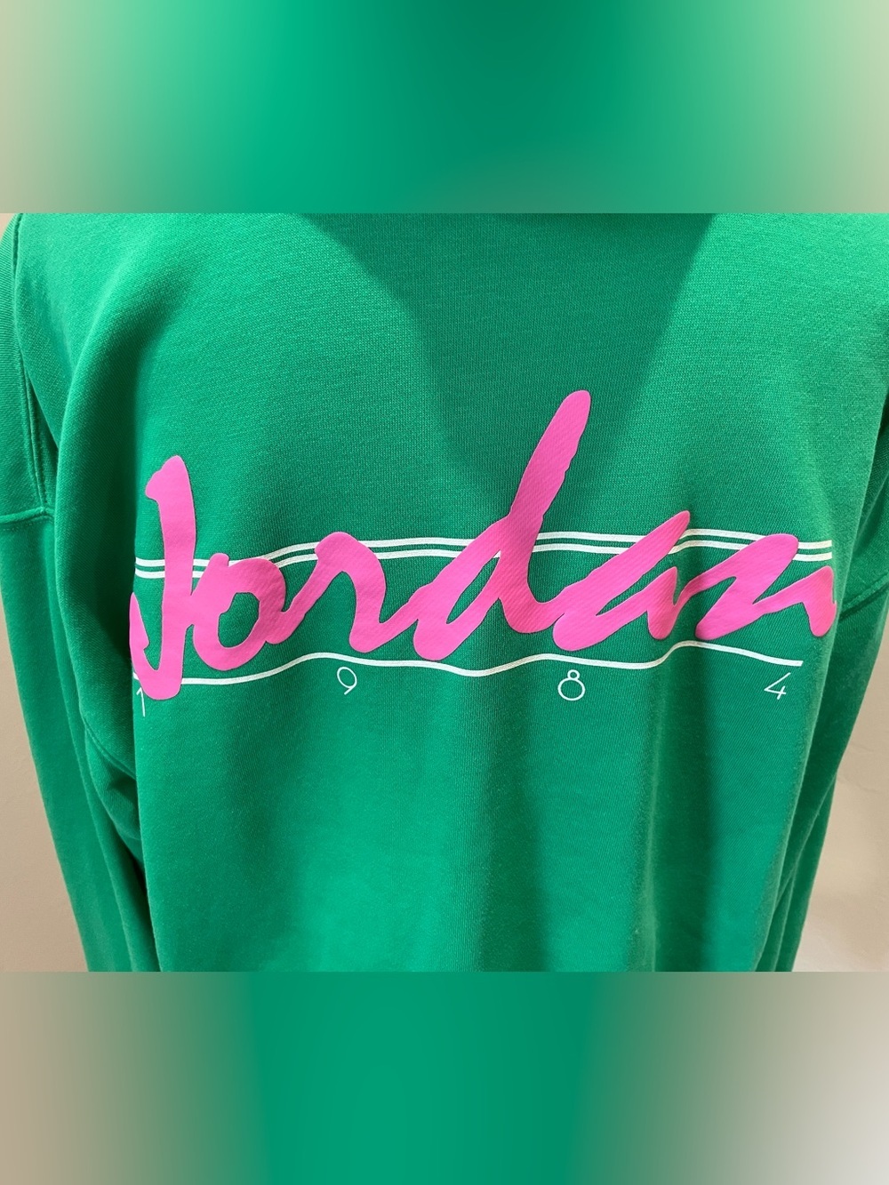 Air Jordan Hoodie Sweatshirt Green with Pink Script Medium - Picture 2 of 7